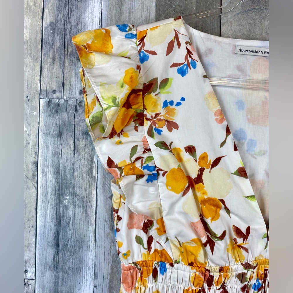 Abercrombie & Fitch Flutter Sleeve Tiered Midi Dress in Yellow Floral Size Large - Picture 8 of 15